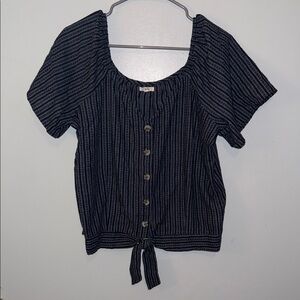 Maurices Navy Striped Button-Down Blouse